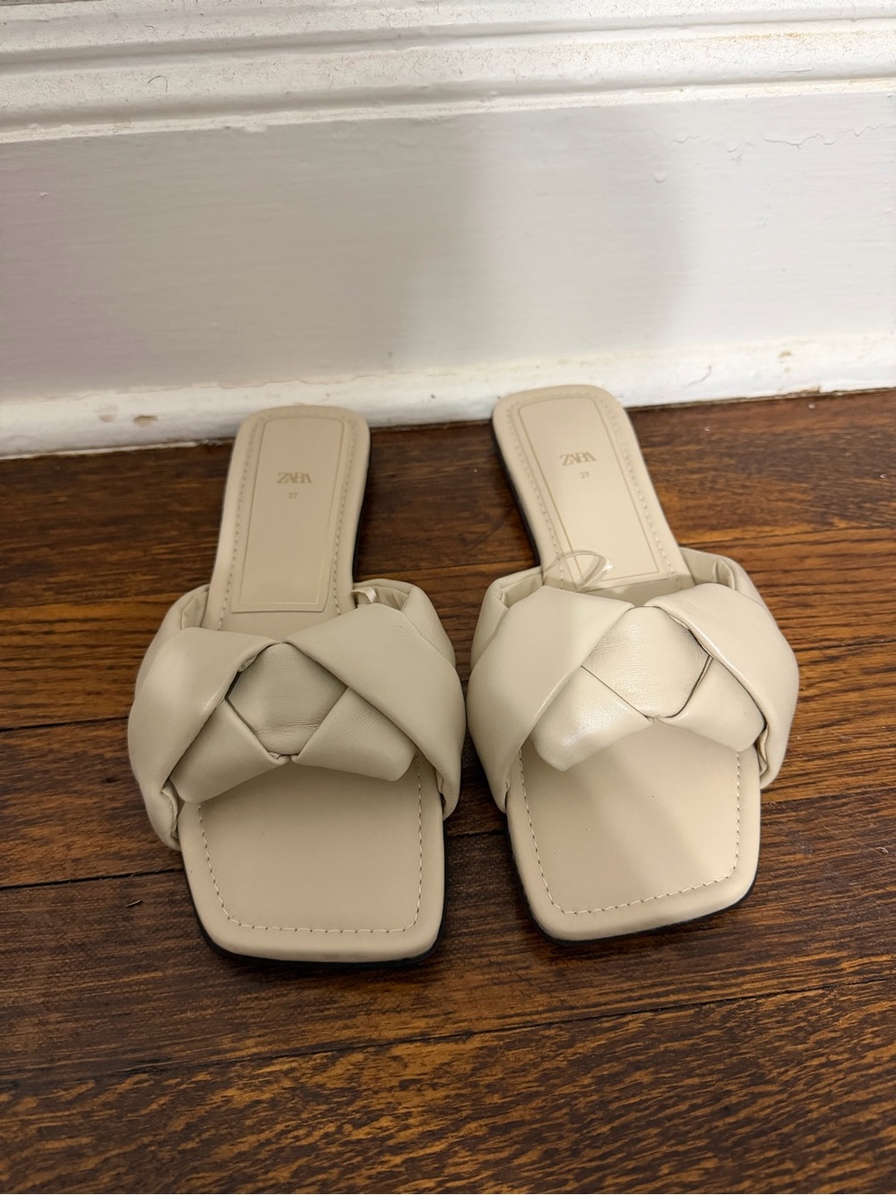 Zara Braided Slide Sandals - Beige/Cream EU 37